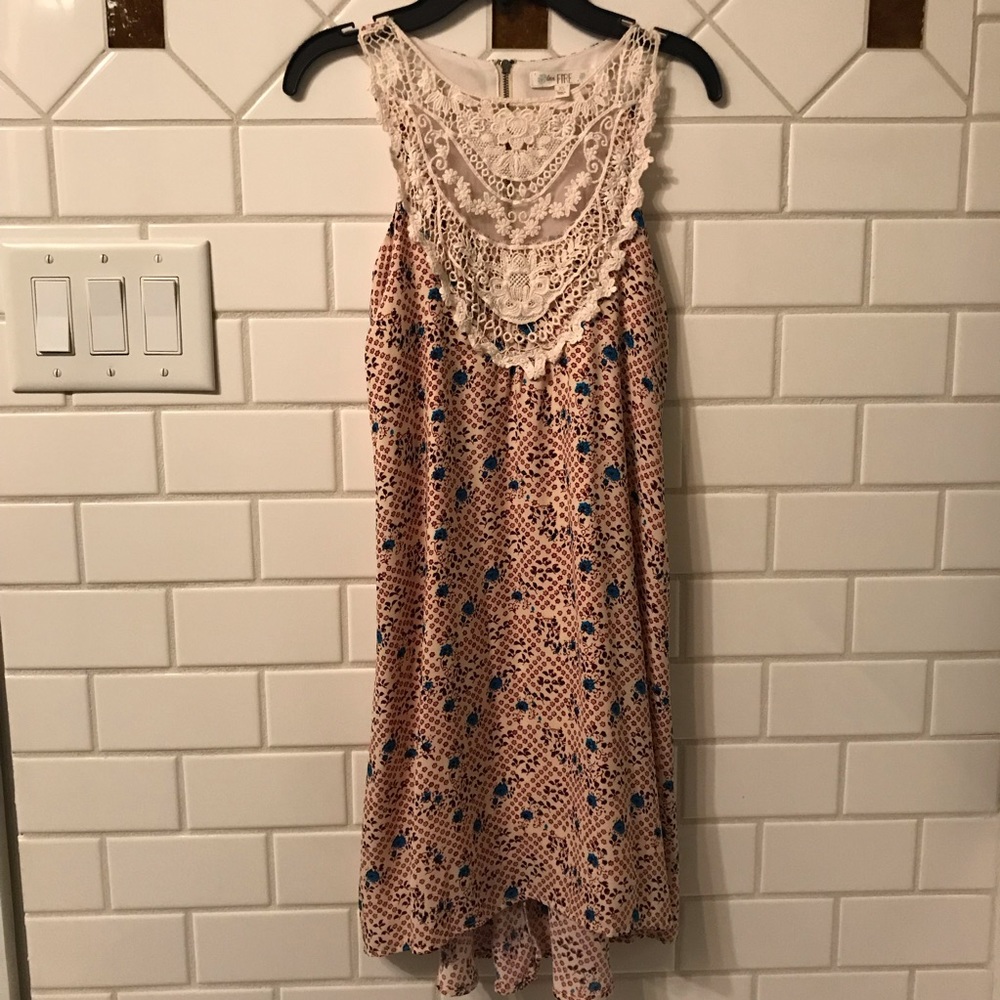 Love, Fire patterned dress with lace and mesh